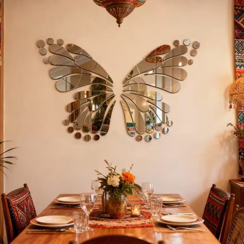 Laser Cut Artistic Butterfly Patterned Wall Mirror Openwork Decorative Acrylic Mirror Wall Decor