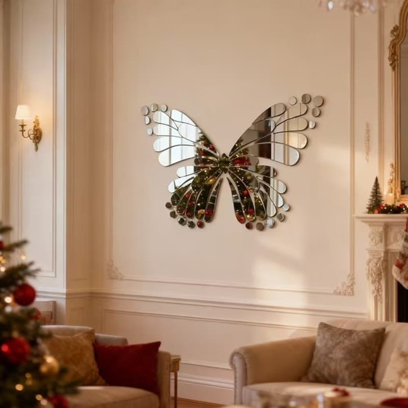 Laser Cut Artistic Butterfly Patterned Wall Mirror Openwork Decorative Acrylic Mirror Wall Decor