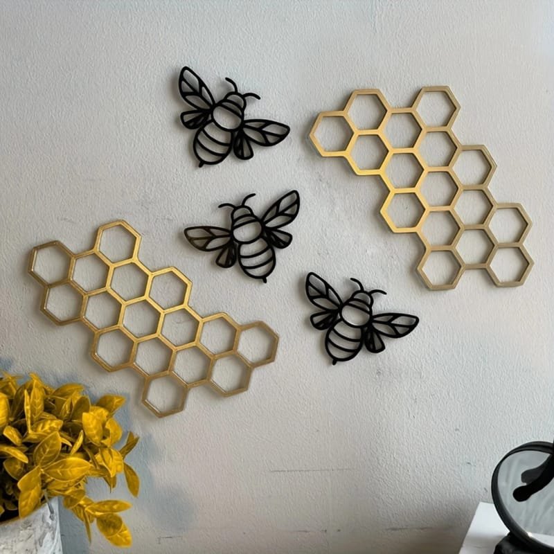 Laser Cut Bee Wall Art Farmhouse Bee Hive Honeycomb Wall Decor