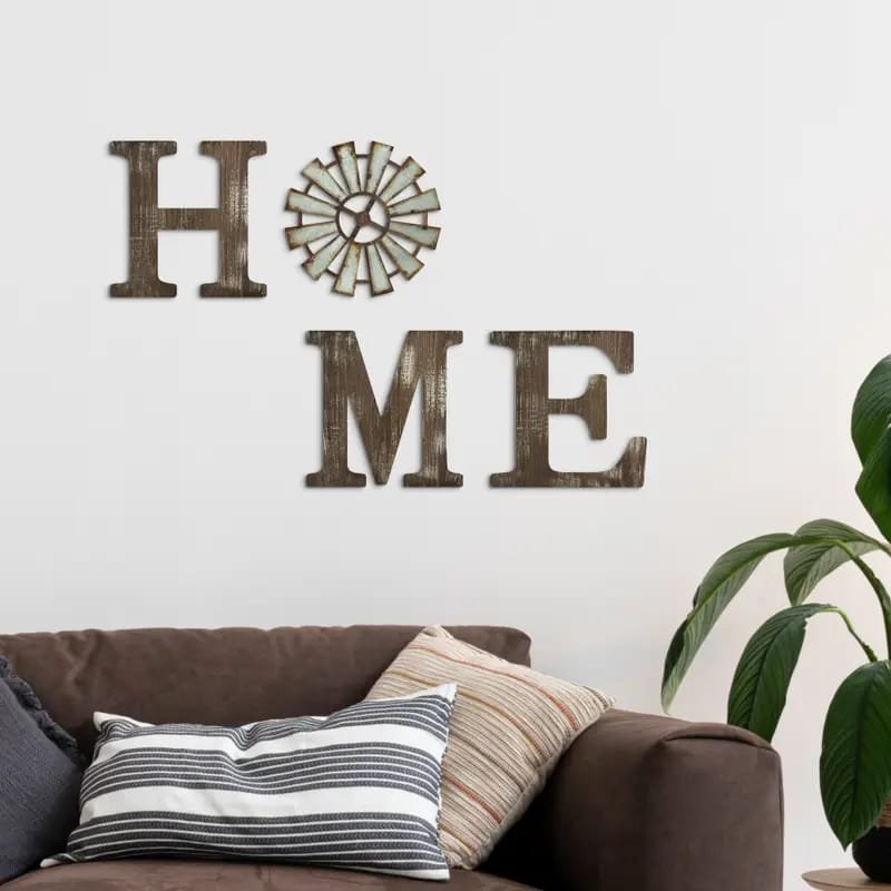 Laser Cut Rustic Home Letters Decor Wooden Home Sign With Wooden Windmill