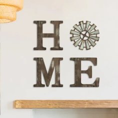 Laser Cut Rustic Home Letters Decor Wooden Home Sign With Wooden Windmill