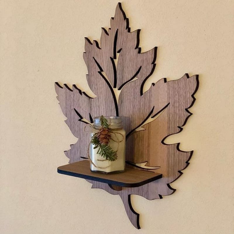 Laser Cut Leaf Wall Shelf – Decorative Floating Wall Shelf Candle Holder