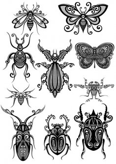 Pack de vectores de arte de insectos ornamentales