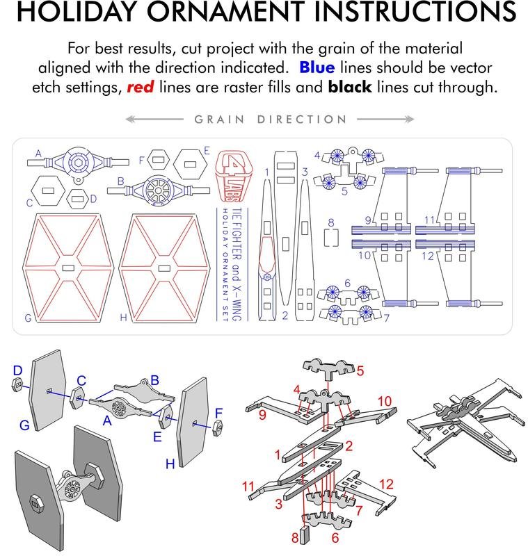 Laser Cut Tie Fighter & X-Wing Laser Cut Ornaments – C4 Labs