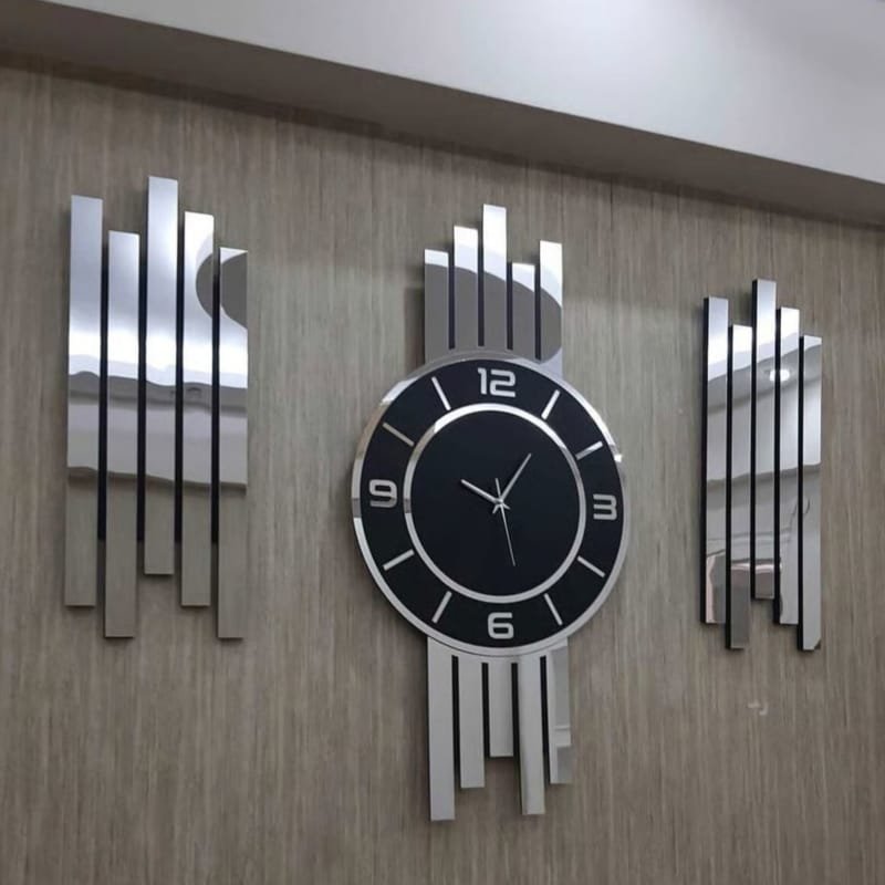Laser Cut 3-Piece Modern Wall Clock Mirrored Plexiglass