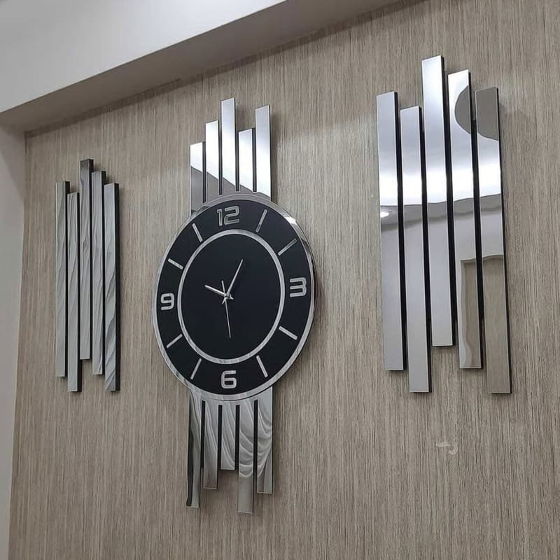 Laser Cut 3-Piece Modern Wall Clock Mirrored Plexiglass