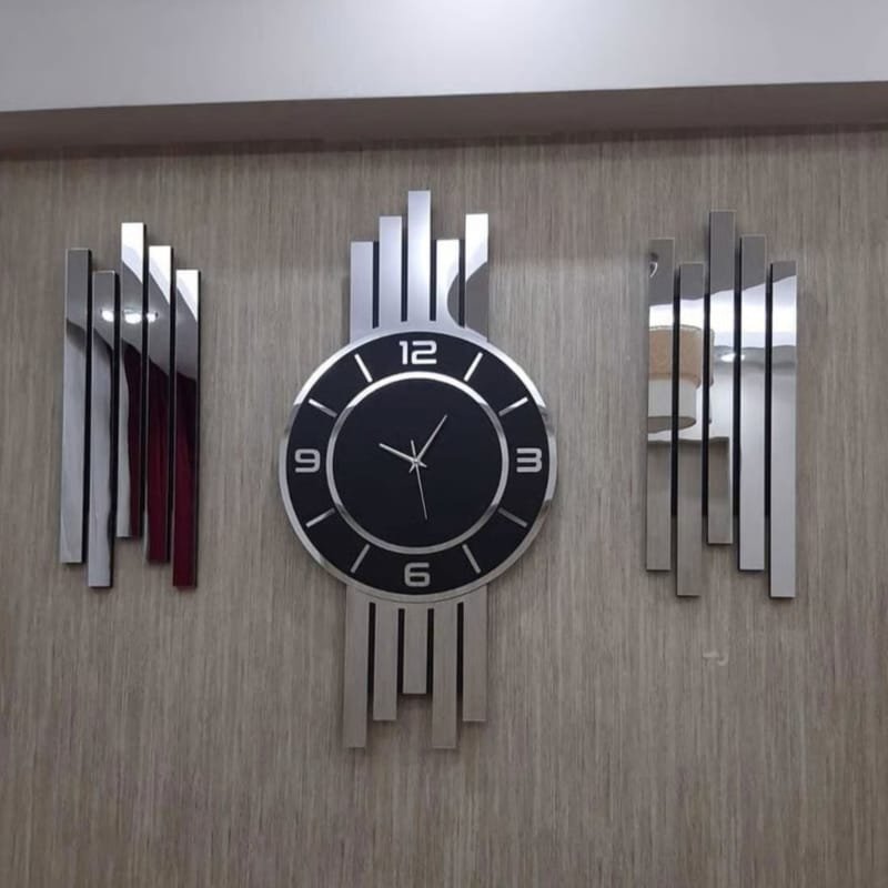 Laser Cut 3-Piece Modern Wall Clock Mirrored Plexiglass
