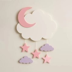 Laser Cut Cloud Moon and Stars Hanging Wall Decor Mobile , Kids Night Light Nursery Decor