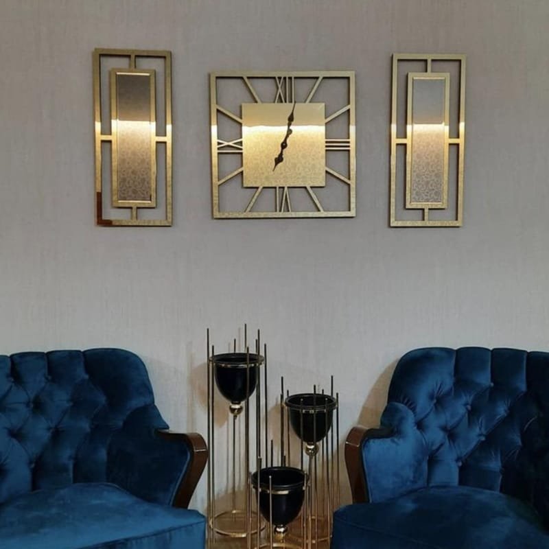 Laser Cut 3-Piece Gold Mirrored Plexiglass Wall Clock