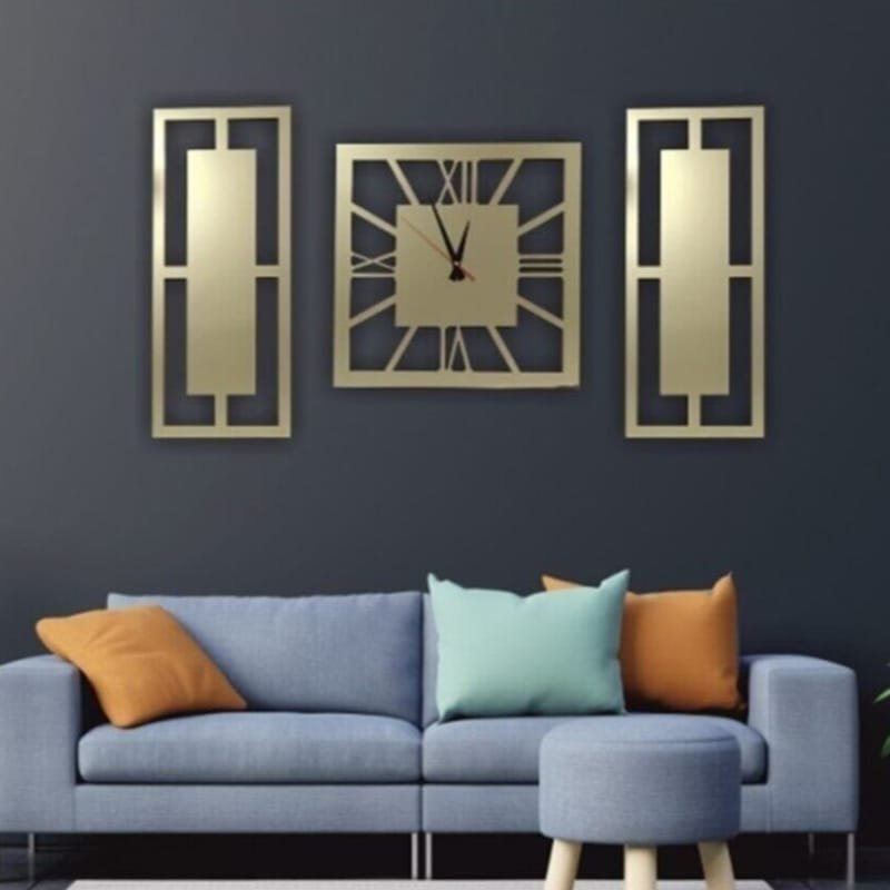 Laser Cut 3-Piece Gold Mirrored Plexiglass Wall Clock
