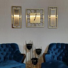 Laser Cut 3-Piece Gold Mirrored Plexiglass Wall Clock