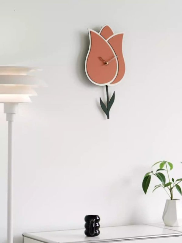 Laser Cut Tulip Wall Clock Modern Living Room Decor