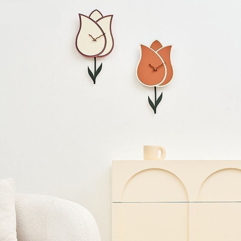 Laser Cut Tulip Wall Clock Modern Living Room Decor