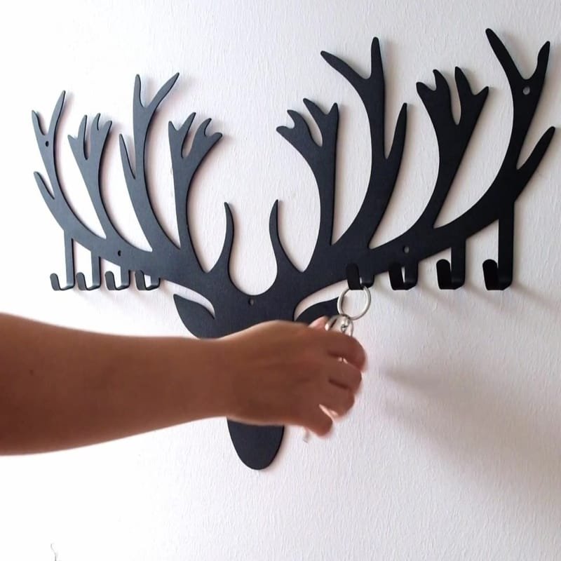 Laser Cut Deer Antler Metal Wall Hanger, Decorative Metal Coat Rack