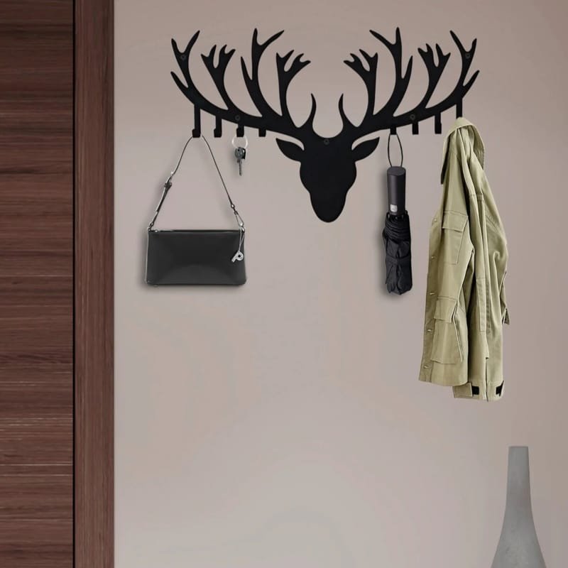 Laser Cut Deer Antler Metal Wall Hanger, Decorative Metal Coat Rack