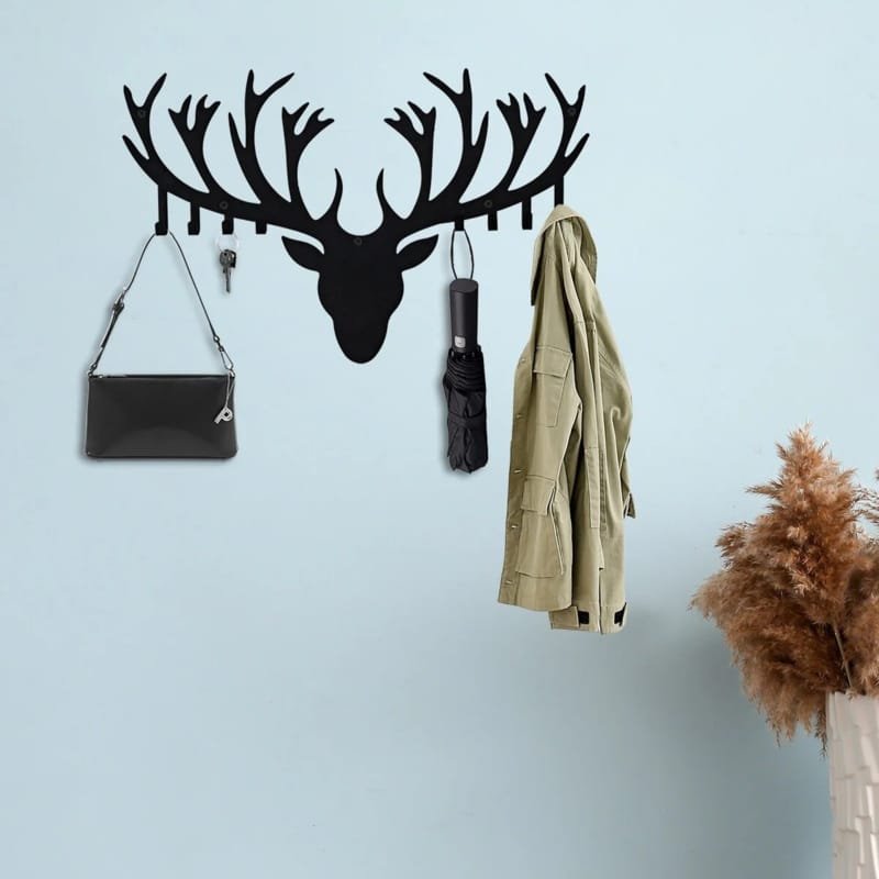 Laser Cut Deer Antler Metal Wall Hanger, Decorative Metal Coat Rack