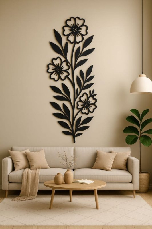 Laser Cut Floral Minimalist Metal Wall Art