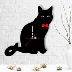 Laser Cut Cat Shape Wooden Wall Clock