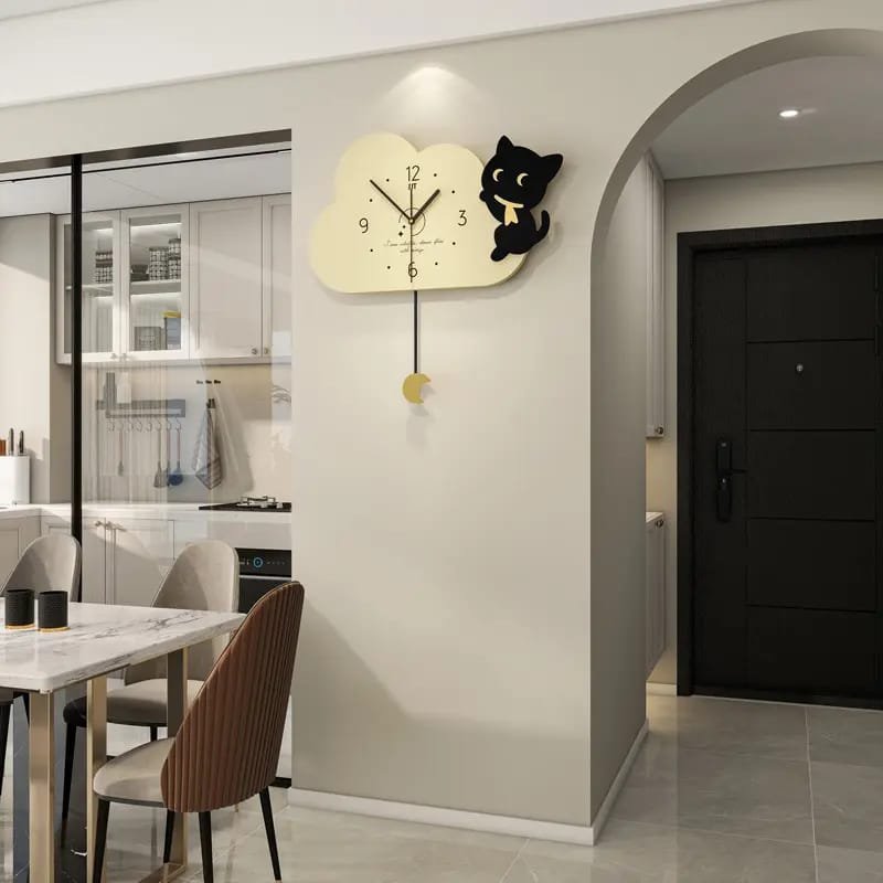 Laser Cut Modern Creative Clock with Cloud and Cat