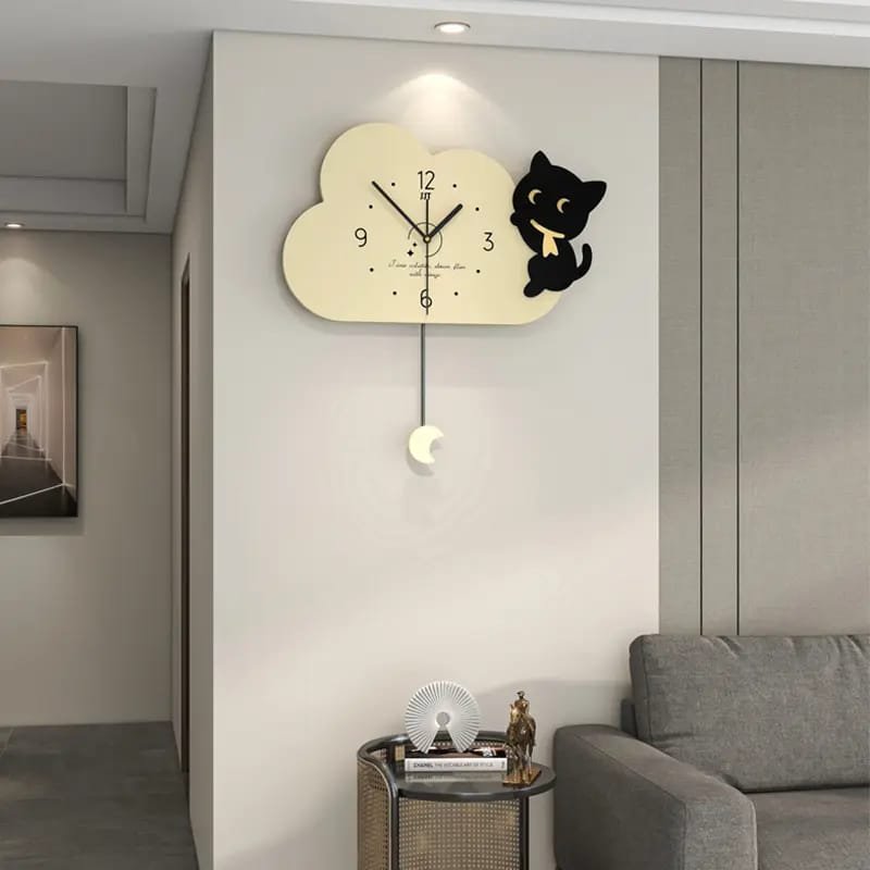 Laser Cut Modern Creative Clock with Cloud and Cat
