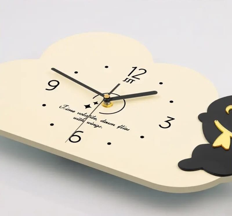 Laser Cut Modern Creative Clock with Cloud and Cat