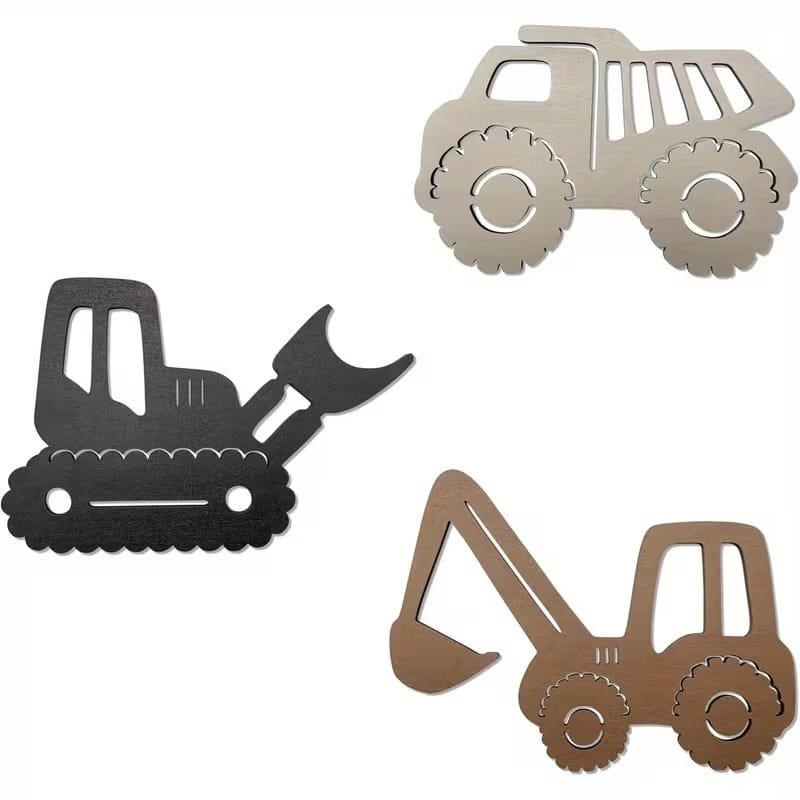 Laser Cut Boy-Themed Vehicle Wall Decorations Bulldozer Excavator Dump Truck