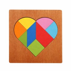 Laser Cut Wooden Heart Tangram Puzzle, Geometric Puzzle Shapes Board Game
