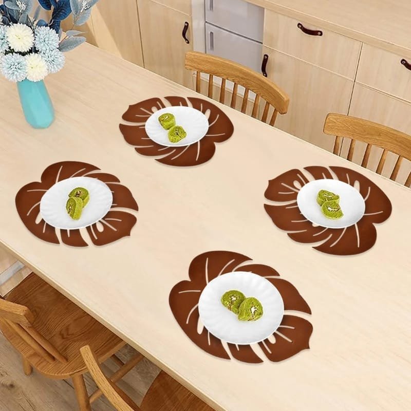Laser Cut Faux Leather Monstera Leaf Shaped Placemats, Dining Table Mats Kitchen Decor