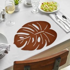 Laser Cut Faux Leather Monstera Leaf Shaped Placemats, Dining Table Mats Kitchen Decor