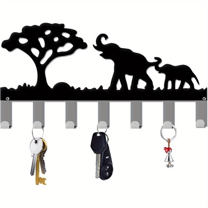 Laser Cut Decorative Elephant Metal Key Rack, Safari Key Holder Organizer for Entryway, Kitchen, Hallway