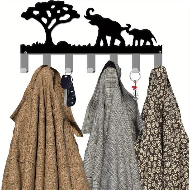 Laser Cut Decorative Elephant Metal Key Rack, Safari Key Holder Organizer for Entryway, Kitchen, Hallway