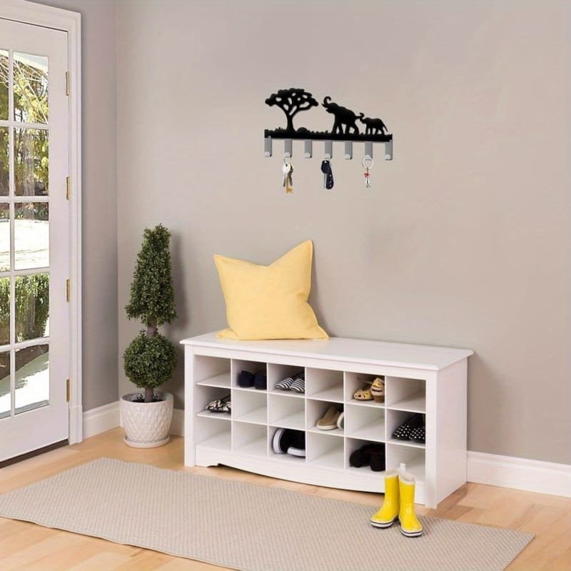 Laser Cut Decorative Elephant Metal Key Rack, Safari Key Holder Organizer for Entryway, Kitchen, Hallway