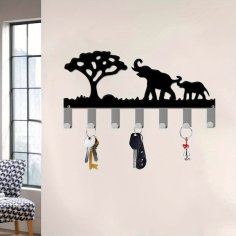 Laser Cut Decorative Elephant Metal Key Rack, Safari Key Holder Organizer for Entryway, Kitchen, Hallway