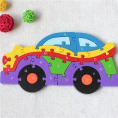 Laser Cut Car Alphabet Puzzle, Educational Jigsaw Wooden Puzzle Toy
