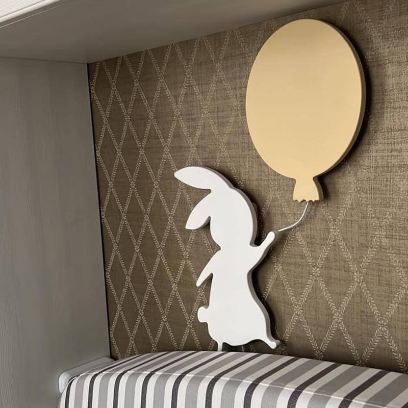Laser Cut Wooden Bunny and Balloon Night Light, Rabbit Wall Lamp Nursery Decor
