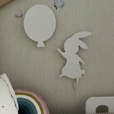 Laser Cut Wooden Bunny and Balloon Night Light, Rabbit Wall Lamp Nursery Decor