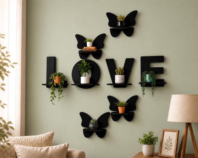 Laser Cut Love Butterfly Wooden Floating Wall Shelf