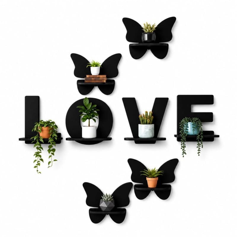 Laser Cut Love Butterfly Wooden Floating Wall Shelf