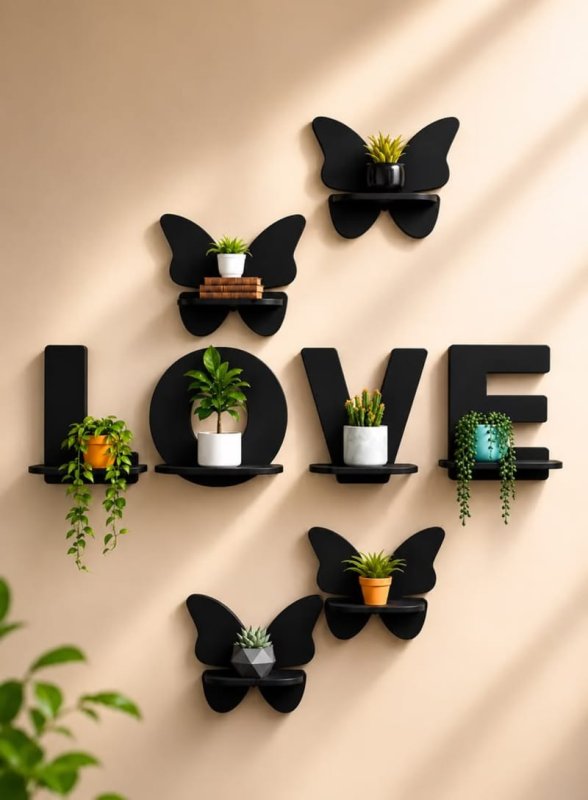 Laser Cut Love Butterfly Wooden Floating Wall Shelf