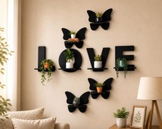 Laser Cut Love Butterfly Wooden Floating Wall Shelf