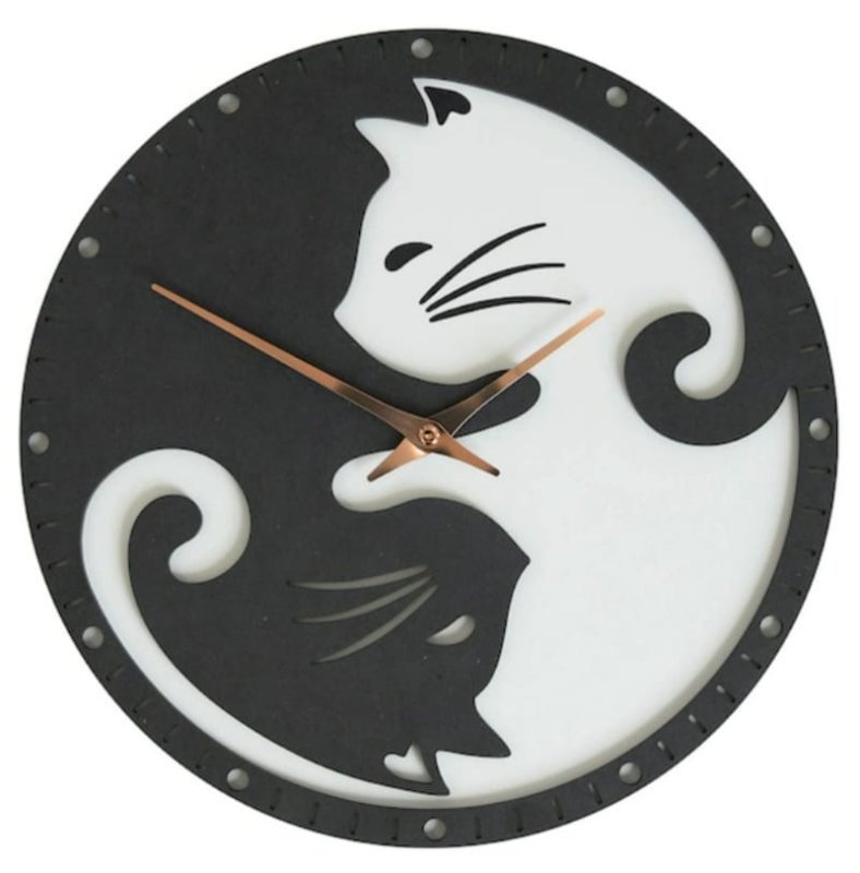 Laser Cut Yin Yang Cat Wall Clock