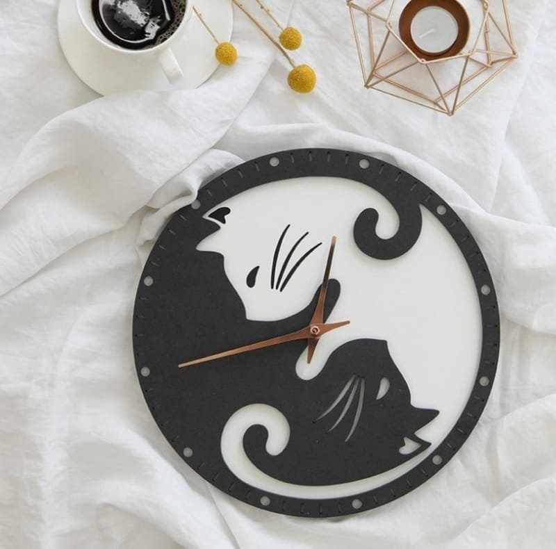 Laser Cut Yin Yang Cat Wall Clock