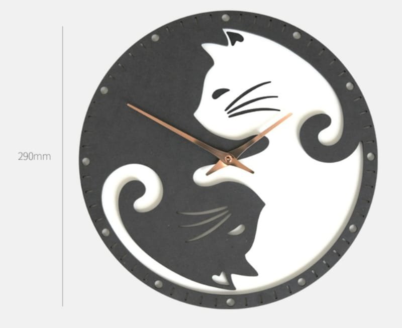Laser Cut Yin Yang Cat Wall Clock