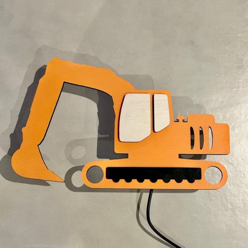 Laser Cut Wooden Excavator Wall Lamp Kids Room Decor