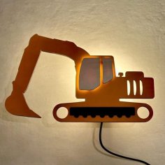 Laser Cut Wooden Excavator Wall Lamp Kids Room Decor