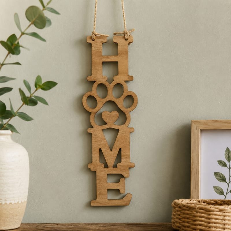 Laser Cut Wooden Home Paw Print Sign