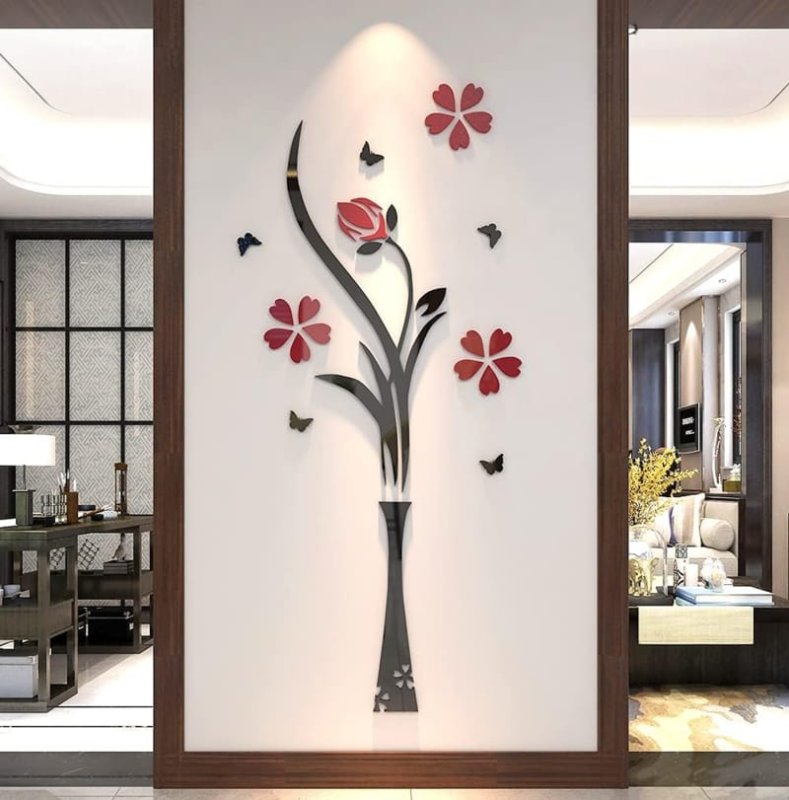 Laser Cut 3D Flower Vase Acrylic DIY Wall Decor