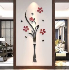 Laser Cut 3D Flower Vase Acrylic DIY Wall Decor