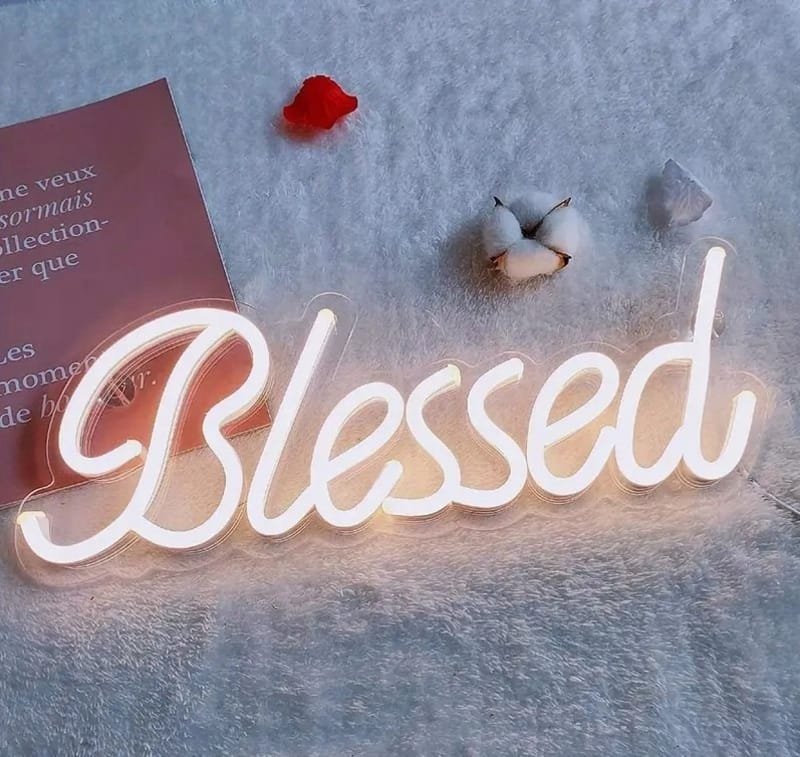 Laser Cut Blessed Neon Sign Wall Decor, Blessed LED Neon Light Wedding Decor
