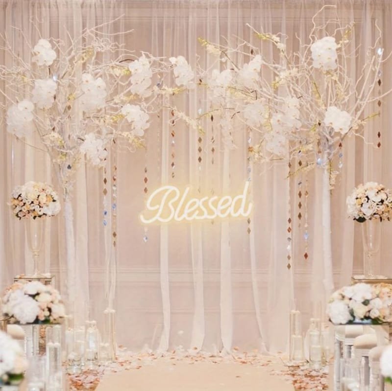 Laser Cut Blessed Neon Sign Wall Decor, Blessed LED Neon Light Wedding Decor